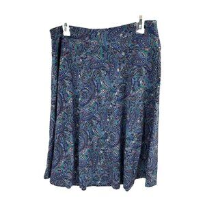 Talbots Womens Paisley Skirt Blue Stretch Pull On Knee Length M